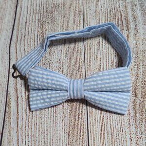 Cotton Seersucker Pre-Tied Bow Tie - Blue - NEW